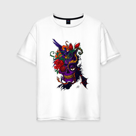 Женская футболка хлопок Oversize с принтом Рамирес  в Петрозаводске, 100% хлопок | свободный крой, круглый ворот, спущенный рукав, длина до линии бедер
 | арт | женская | змеи | мужская | розы | цветы | черепа