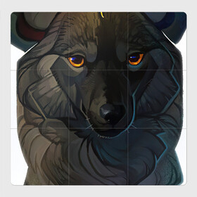 Магнитный плакат 3Х3 с принтом Волк и осень в Петрозаводске, Полимерный материал с магнитным слоем | 9 деталей размером 9*9 см | арт | волк | волки | дикие животные | дикие звери | жёлтый листок | животное | животные | лист | листок | осень | природа | рисунок | чёрный волк