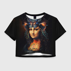 Женская футболка Crop-top 3D с принтом Джоконда в Петрозаводске, 100% полиэстер | круглая горловина, длина футболки до линии талии, рукава с отворотами | джоконда | киберпанк | космос | мона лиза | репродукция