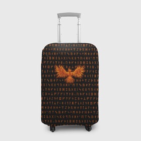 Чехол для чемодана 3D с принтом Феникс в Петрозаводске, 86% полиэфир, 14% спандекс | двустороннее нанесение принта, прорези для ручек и колес | огонь | пламя | птица | руны | феникс