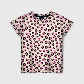 Детская футболка 3D с принтом Леопардовый принт розовый в Петрозаводске, 100% гипоаллергенный полиэфир | прямой крой, круглый вырез горловины, длина до линии бедер, чуть спущенное плечо, ткань немного тянется | бежевый | леопард | леопардовый принт | молочный цвет | пятнистый | розовый