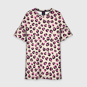 Детское платье 3D с принтом Леопардовый принт розовый в Петрозаводске, 100% полиэстер | прямой силуэт, чуть расширенный к низу. Круглая горловина, на рукавах — воланы | бежевый | леопард | леопардовый принт | молочный цвет | пятнистый | розовый