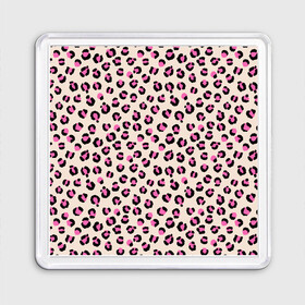 Магнит 55*55 с принтом Леопардовый принт розовый в Петрозаводске, Пластик | Размер: 65*65 мм; Размер печати: 55*55 мм | Тематика изображения на принте: бежевый | леопард | леопардовый принт | молочный цвет | пятнистый | розовый