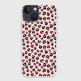 Чехол для iPhone 13 mini с принтом Леопардовый принт розовый в Петрозаводске,  |  | бежевый | леопард | леопардовый принт | молочный цвет | пятнистый | розовый