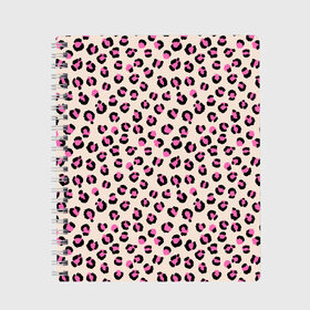 Тетрадь с принтом Леопардовый принт розовый в Петрозаводске, 100% бумага | 48 листов, плотность листов — 60 г/м2, плотность картонной обложки — 250 г/м2. Листы скреплены сбоку удобной пружинной спиралью. Уголки страниц и обложки скругленные. Цвет линий — светло-серый
 | Тематика изображения на принте: бежевый | леопард | леопардовый принт | молочный цвет | пятнистый | розовый