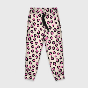 Детские брюки 3D с принтом Леопардовый принт розовый в Петрозаводске, 100% полиэстер | манжеты по низу, эластичный пояс регулируется шнурком, по бокам два кармана без застежек, внутренняя часть кармана из мелкой сетки | бежевый | леопард | леопардовый принт | молочный цвет | пятнистый | розовый