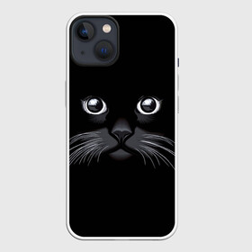 Чехол для iPhone 13 с принтом Кот Журбей в Петрозаводске,  |  | большие глаза | голова кота | милота. | мордочка | настроение | позитив | усики | черный
