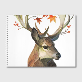 Альбом для рисования с принтом Осенний страж в Петрозаводске, 100% бумага
 | матовая бумага, плотность 200 мг. | арт | ветка | ветки | дерево | дикие животные | дикие звери | жёлтые листья | жёлтый листок | животное | животные | лист | листья | олень | осень | природа | рисунок | роза