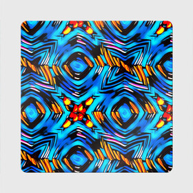 Магнит виниловый Квадрат с принтом Желто-синий абстрактный узор  в Петрозаводске, полимерный материал с магнитным слоем | размер 9*9 см, закругленные углы | геометрический | желтый | модный | плетение | синий | современный | яркий синий