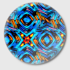 Значок с принтом Желто-синий абстрактный узор  в Петрозаводске,  металл | круглая форма, металлическая застежка в виде булавки | геометрический | желтый | модный | плетение | синий | современный | яркий синий