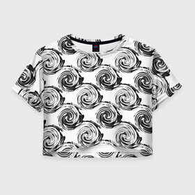 Женская футболка Crop-top 3D с принтом Черно-белый абстрактный узор  в Петрозаводске, 100% полиэстер | круглая горловина, длина футболки до линии талии, рукава с отворотами | абстрактный | винтажный | детский | круги | молодежный | ретро | современный | спирали