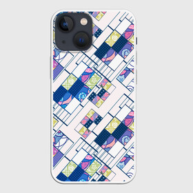 Чехол для iPhone 13 mini с принтом Этнический узор пэчворк в Петрозаводске,  |  | абстрактный | белый и синий | геометрический | заплатки | популярный | современный | этнический