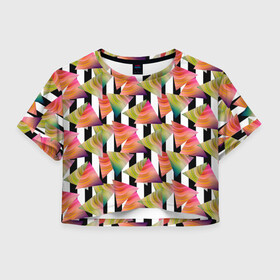 Женская футболка Crop-top 3D с принтом Абстрактный полосатый узор  в Петрозаводске, 100% полиэстер | круглая горловина, длина футболки до линии талии, рукава с отворотами | абстрактный | геометрические фигуры | молодежный | полосатый | радужный | черные полосы
