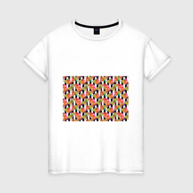 Женская футболка хлопок с принтом Абстрактный полосатый узор  в Петрозаводске, 100% хлопок | прямой крой, круглый вырез горловины, длина до линии бедер, слегка спущенное плечо | абстрактный | геометрические фигуры | молодежный | полосатый | радужный | черные полосы
