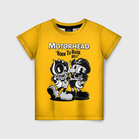 Детская футболка 3D с принтом Motorhead x Cuphead в Петрозаводске, 100% гипоаллергенный полиэфир | прямой крой, круглый вырез горловины, длина до линии бедер, чуть спущенное плечо, ткань немного тянется | Тематика изображения на принте: alternative | cuphead | metall | motorhead | music | rock | альтернатива | капхэд | лемми | металл | моторхед | моторхэд | музыка | рок