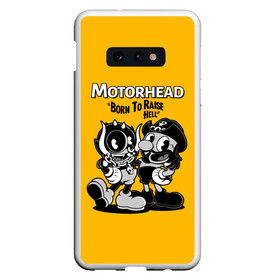 Чехол для Samsung S10E с принтом Motorhead x Cuphead в Петрозаводске, Силикон | Область печати: задняя сторона чехла, без боковых панелей | Тематика изображения на принте: alternative | cuphead | metall | motorhead | music | rock | альтернатива | капхэд | лемми | металл | моторхед | моторхэд | музыка | рок