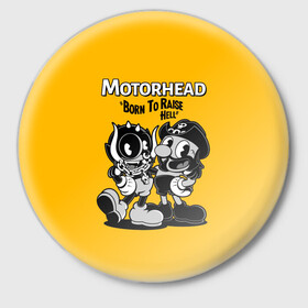 Значок с принтом Motorhead x Cuphead в Петрозаводске,  металл | круглая форма, металлическая застежка в виде булавки | Тематика изображения на принте: alternative | cuphead | metall | motorhead | music | rock | альтернатива | капхэд | лемми | металл | моторхед | моторхэд | музыка | рок