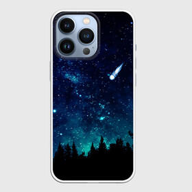 Чехол для iPhone 13 Pro с принтом ЛЕС НОЧЬЮ в Петрозаводске,  |  | вселенная | деревья | звёзды | комета | космос | лес | ночь