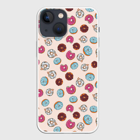 Чехол для iPhone 13 mini с принтом Пончики донаты паттерн в Петрозаводске,  |  | десерт | донаты | еда | паттерн | пончики | розовый | сладкое | шоколадный
