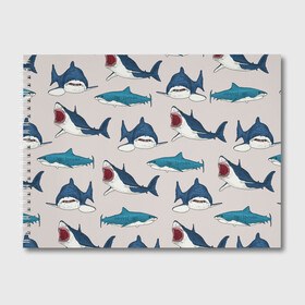 Альбом для рисования с принтом Кровожадные акулы паттерн в Петрозаводске, 100% бумага
 | матовая бумага, плотность 200 мг. | shark | акулы | кровожадные акулы | морские обитатели | опасный | паттерн | синий