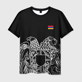 Мужская футболка 3D с принтом Герб Армении и флаг в Петрозаводске, 100% полиэфир | прямой крой, круглый вырез горловины, длина до линии бедер | армения | герб | лев и орел | лого | символ | флаг | флаг и герб армении