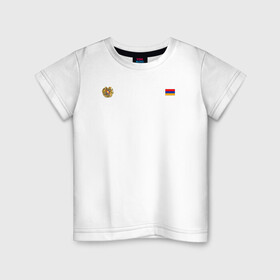 Детская футболка хлопок с принтом Армения. Символика в Петрозаводске, 100% хлопок | круглый вырез горловины, полуприлегающий силуэт, длина до линии бедер | армения | герб | лого | на черном | символ | символика армении | флаг | флаг и герб | черный фон | черный цвет