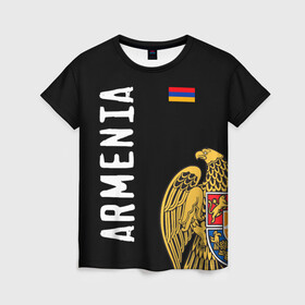 Женская футболка 3D с принтом ARMENIA в Петрозаводске, 100% полиэфир ( синтетическое хлопкоподобное полотно) | прямой крой, круглый вырез горловины, длина до линии бедер | armenia | армения | герб | лев и орел | лого | символ | флаг | флаг и герб армении