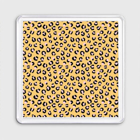 Магнит 55*55 с принтом Желтый леопардовый принт в Петрозаводске, Пластик | Размер: 65*65 мм; Размер печати: 55*55 мм | желтый | леопардовый принт | паттерн | пятна | пятнистый | розовый | текстура