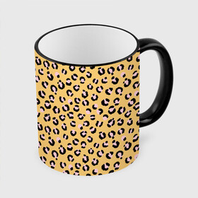 Кружка с полной запечаткой с принтом Желтый леопардовый принт в Петрозаводске, керамика | ёмкость 330 мл | Тематика изображения на принте: желтый | леопардовый принт | паттерн | пятна | пятнистый | розовый | текстура
