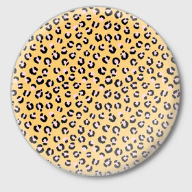 Значок с принтом Желтый леопардовый принт в Петрозаводске,  металл | круглая форма, металлическая застежка в виде булавки | Тематика изображения на принте: желтый | леопардовый принт | паттерн | пятна | пятнистый | розовый | текстура