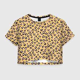 Женская футболка Crop-top 3D с принтом Желтый леопардовый принт в Петрозаводске, 100% полиэстер | круглая горловина, длина футболки до линии талии, рукава с отворотами | желтый | леопардовый принт | паттерн | пятна | пятнистый | розовый | текстура