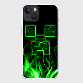 Чехол для iPhone 13 с принтом MINECRAFT TEXTURE FIRE в Петрозаводске,  |  | creeper | fire | game | minecraft | железо | игра | компьютерная | крипер | криппер | майн | майнкрафт | огонь | пламя | текстура