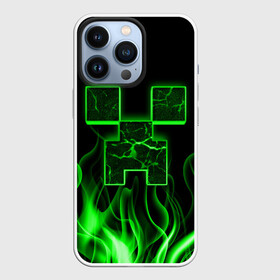 Чехол для iPhone 13 Pro с принтом MINECRAFT TEXTURE FIRE в Петрозаводске,  |  | creeper | fire | game | minecraft | железо | игра | компьютерная | крипер | криппер | майн | майнкрафт | огонь | пламя | текстура
