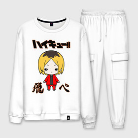 Мужской костюм хлопок с принтом КЕНМА КОЗУМЕ / KOZUME KENMA в Петрозаводске, 100% хлопок | на свитшоте круглая горловина, мягкая резинка по низу. Брюки заужены к низу, на них два вида карманов: два “обычных” по бокам и два объемных, с клапанами, расположенные ниже линии бедра. Брюки с мягкой трикотажной резинкой на поясе и по низу штанин. В поясе для дополнительного комфорта — широкие завязки | anime | haikyu | kozume kenma | manga | nekoma. | аниме | волейбол | герой | кенма козуме | манга | некома | персонаж