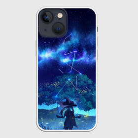 Чехол для iPhone 13 mini с принтом MONA GENSHIN IMPACT в Петрозаводске,  |  | багровая заря | геншин испакт | гидро | дерево | звезда | звезды | лес | мона | мона мегистус | мондштадт | небо | персонаж | светлячки | синее | синий | синяя | созвездие | созвездия | тейват