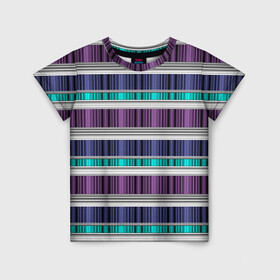 Детская футболка 3D с принтом Бирюзово-сиреневый полосатый  в Петрозаводске, 100% гипоаллергенный полиэфир | прямой крой, круглый вырез горловины, длина до линии бедер, чуть спущенное плечо, ткань немного тянется | абстрактный | бирюзовый | модный | разноцветный полосы | серый | современный | фиолетовый