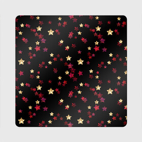 Магнит виниловый Квадрат с принтом Блестящие звезды на черном в Петрозаводске, полимерный материал с магнитным слоем | размер 9*9 см, закругленные углы | абстрактный | блеск | детский | женский | звезды | золото | золотые звезды