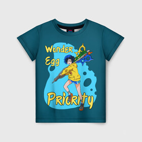 Детская футболка 3D с принтом Wonder Egg Priority в Петрозаводске, 100% гипоаллергенный полиэфир | прямой крой, круглый вырез горловины, длина до линии бедер, чуть спущенное плечо, ткань немного тянется | Тематика изображения на принте: ai ooto | wonder egg | wonder egg priority | ай ото | аниме | персонажи | приоритет чудо яйца