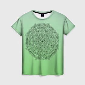 Женская футболка 3D с принтом Peacefull green в Петрозаводске, 100% полиэфир ( синтетическое хлопкоподобное полотно) | прямой крой, круглый вырез горловины, длина до линии бедер | градиент | индия | узоры.