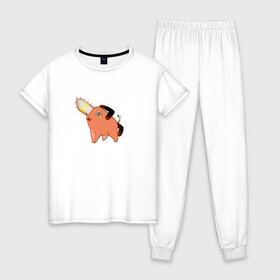 Женская пижама хлопок с принтом Почитта в Петрозаводске, 100% хлопок | брюки и футболка прямого кроя, без карманов, на брюках мягкая резинка на поясе и по низу штанин | manga | рисунок | собака | человек бензопила