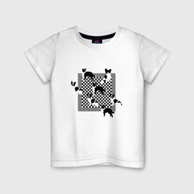 Детская футболка хлопок с принтом Черно-белые собачки в Петрозаводске, 100% хлопок | круглый вырез горловины, полуприлегающий силуэт, длина до линии бедер | checkerboard | анималистичный принт | бордер колли | бостон терьер | геометрия | животные | иллюстрация | монохром | оп арт | оптический арт | папиллион | рисунок | собаки | собачки | французский бульдог