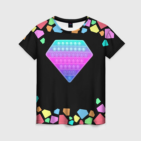 Женская футболка 3D с принтом POP IT DIAMOND в Петрозаводске, 100% полиэфир ( синтетическое хлопкоподобное полотно) | прямой крой, круглый вырез горловины, длина до линии бедер | pop it | simple dimple. симпл димпл | поп ит