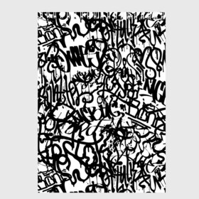 Скетчбук с принтом Graffiti black on white в Петрозаводске, 100% бумага
 | 48 листов, плотность листов — 100 г/м2, плотность картонной обложки — 250 г/м2. Листы скреплены сверху удобной пружинной спиралью | абстракция | граффити | надписи | надписи текстура | паттерн граффити | текстура | текстура граффити | шрифт
