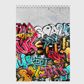 Скетчбук с принтом Graffiti on the wall в Петрозаводске, 100% бумага
 | 48 листов, плотность листов — 100 г/м2, плотность картонной обложки — 250 г/м2. Листы скреплены сверху удобной пружинной спиралью | абстракция | граффити | надписи | надписи текстура | паттерн граффити | текстура | текстура граффити | шрифт
