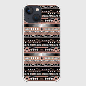 Чехол для iPhone 13 mini с принтом Полосатый этнический орнамент в Петрозаводске,  |  | абстрактный | геометрические фигуры | коричневый | полосатый узор | полосы | черный и коричневый | этнический