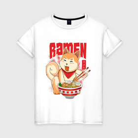 Женская футболка хлопок с принтом ШИБА РАМЕН в Петрозаводске, 100% хлопок | прямой крой, круглый вырез горловины, длина до линии бедер, слегка спущенное плечо | ani | asia | dog | food | japan | mal | ramen | shiba | soup | sweet | азия | еда | лапша | милаха | милашка | палочки | пес | пушистый | рамен | собака | собачка | суп | шиба ино | япония