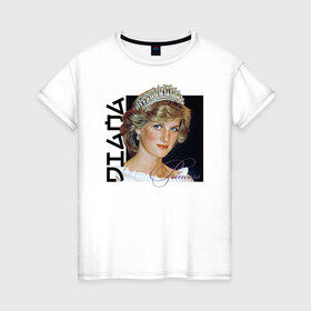 Женская футболка хлопок с принтом Принцесса Диана в Петрозаводске, 100% хлопок | прямой крой, круглый вырез горловины, длина до линии бедер, слегка спущенное плечо | 90 | diana | princess | ди | диана | королева | корона | леди