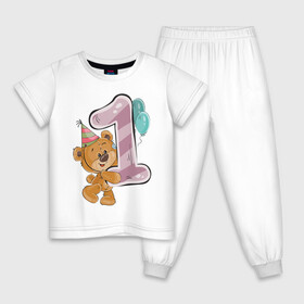 Детская пижама хлопок с принтом Первый годик в Петрозаводске, 100% хлопок |  брюки и футболка прямого кроя, без карманов, на брюках мягкая резинка на поясе и по низу штанин
 | день рожденья | детское | единица | медведь | медвежонок | мишка | один | первый год | первый годик | плюшевая игрушка | плюшевый | с днем рожденья | шарики