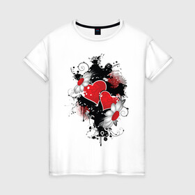 Женская футболка хлопок с принтом Сердца и ромашки в Петрозаводске, 100% хлопок | прямой крой, круглый вырез горловины, длина до линии бедер, слегка спущенное плечо | композиция | ромашки | сердечки | сердца | сердца и ромашки | сердце | цветы