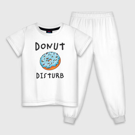 Детская пижама хлопок с принтом Не беспокоить Donut disturb в Петрозаводске, 100% хлопок |  брюки и футболка прямого кроя, без карманов, на брюках мягкая резинка на поясе и по низу штанин
 | Тематика изображения на принте: dont disturb | donut | donut disturb | english | донат | еда | игра слов | иностранный текст | каламбур | не беспокоить | по английски | пончик | пончик с глазурью | прикольные надписи | рисунок | сладкое | фатс фуд